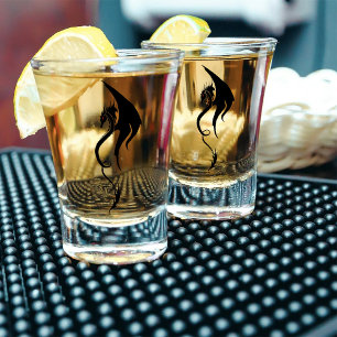 Bold Black White Tribal Dragon Illustration Design Shot Glass