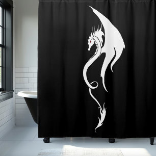 Bold Black White Tribal Dragon Illustration Design Shower Curtain