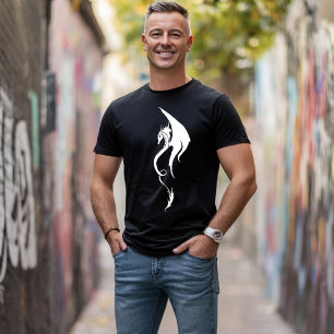 Bold Black White Tribal Dragon Illustration Design T-Shirt