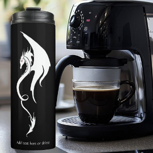 Bold Black White Tribal Dragon Illustration Design Thermal Tumbler