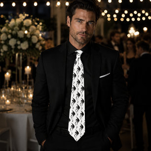 Bold Black White Tribal Dragon Illustration Design Tie
