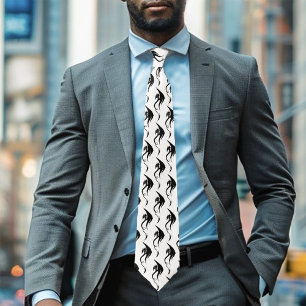 Bold Black White Tribal Dragon Illustration Design Tie