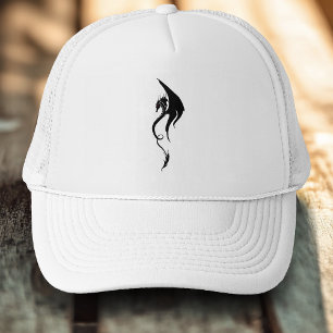 Bold Black White Tribal Dragon Illustration Design Trucker Hat