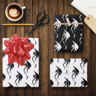 Bold Black White Tribal Dragon Illustration Design Wrapping Paper Sheet