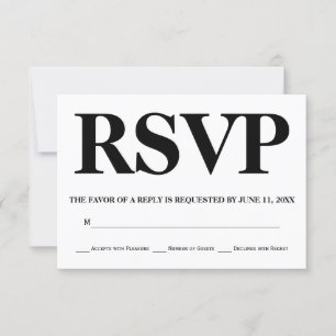 Bold black, white typography stripes wedding RSVP Card