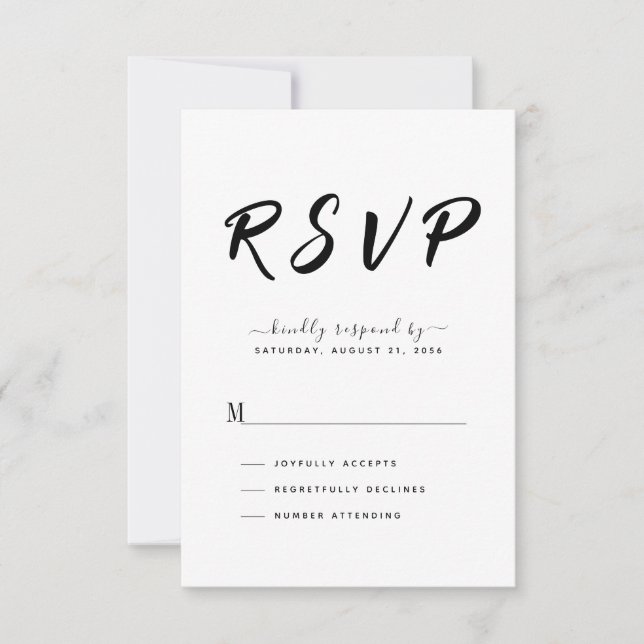 Bold Black & White Wedding RSVP Card (Front)