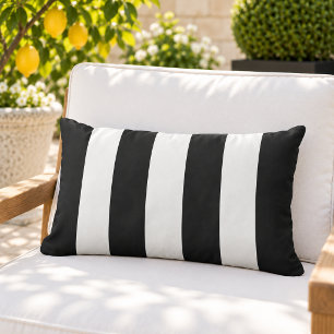 Bold Black White Wide Cabana Stripe Lumbar Cushion