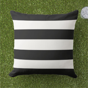 Bold Black White Wide Horizontal Stripe Cushion