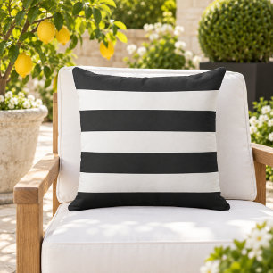 Bold Black White Wide Horizontal Stripe Cushion