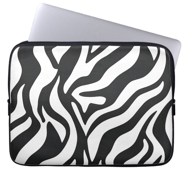Bold Black White Zebra Stripe Wild Animal Pattern Laptop Sleeve (Front)