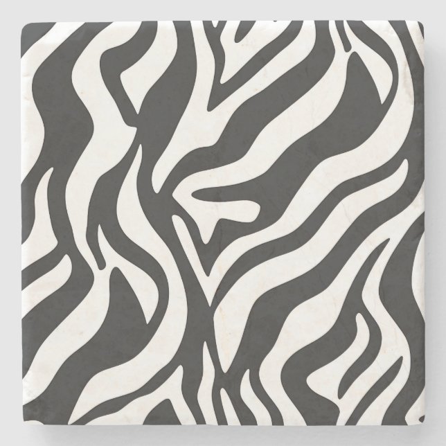 Bold Black White Zebra Stripe Wild Animal Pattern Stone Coaster (Front)