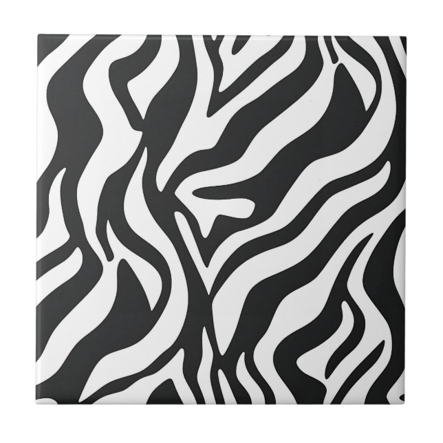 Bold Black White Zebra Stripe Wild Animal Pattern Tile (Front)