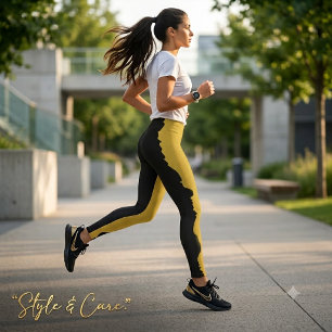 Bold Black with Metallic Gold Unique Stylish Leggings