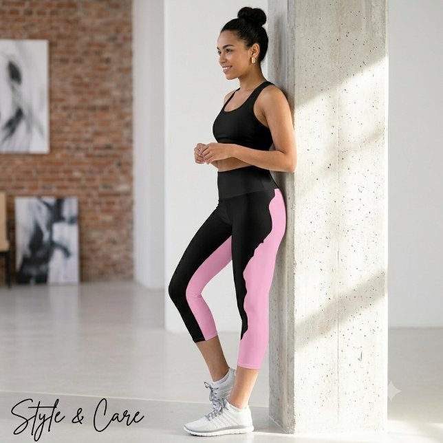 Bold Black with Soft Pink Unique Stylish Capri Leggings (Bold Black with Soft Pink Unique Stylish Capri Leggings)