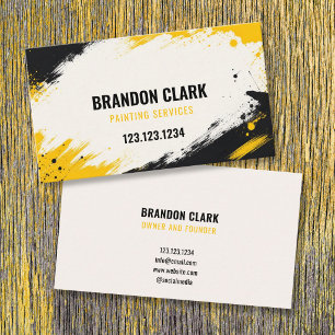 Bold Black & Yellow Splatter Frame Painting Business Card