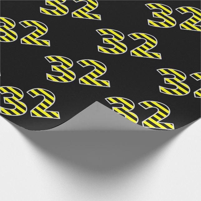 Bold, Black & Yellow Stripes 32 Event # (Birthday) Wrapping Paper (Corner)