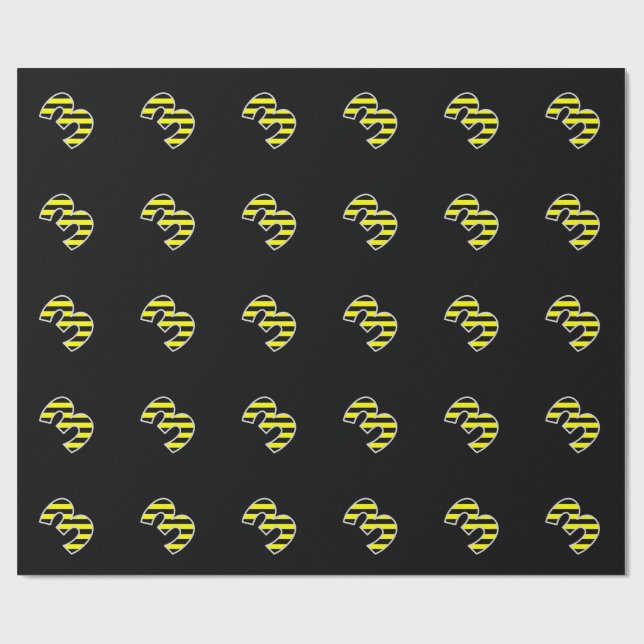 Bold, Black & Yellow Stripes 3 Event # (Birthday) Wrapping Paper (Flat)