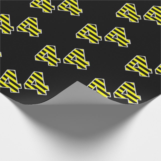 Bold, Black & Yellow Stripes 44 Event # (Birthday) Wrapping Paper (Corner)