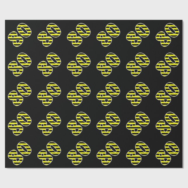 Bold, Black & Yellow Stripes 80 Event # (Birthday) Wrapping Paper (Flat)