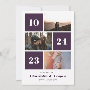 Bold Blocks Plum Three Photo Save The Date