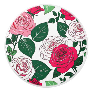 Bold Bloom Harmony - Contemporary Red & Pink Rose Ceramic Knob