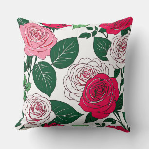 Bold Bloom Harmony - Contemporary Red & Pink Rose  Cushion