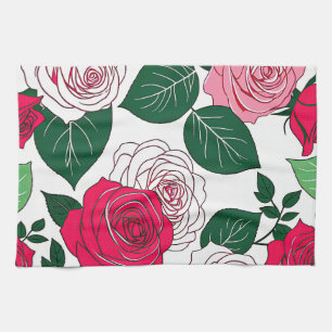 Bold Bloom Harmony - Contemporary Red & Pink Rose  Tea Towel