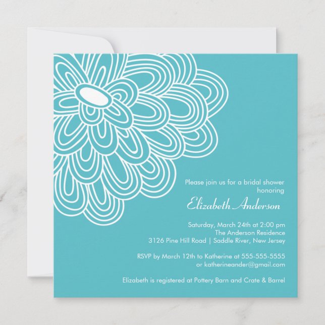 Bold Bloom Turquoise Bridal Shower Invitation (Front)
