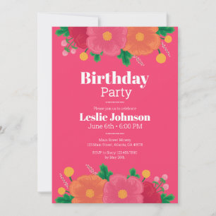 Bold Blooms Birthday Party Invitation