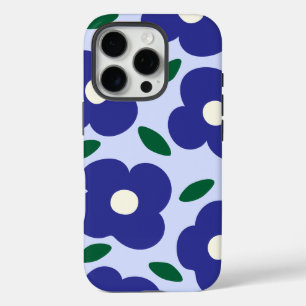 Bold Blue Abstract Retro Flower Pattern  iPhone 16 Pro Case