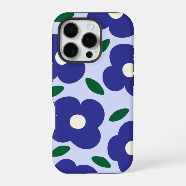 Bold Blue Abstract Retro Flower Pattern  iPhone Case (Back)