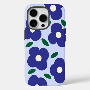 Bold Blue Abstract Retro Flower Pattern iPhone 16 Pro Case