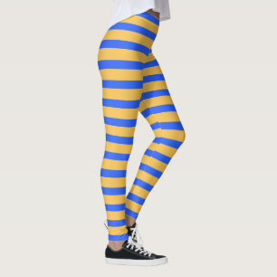 Bold Blue and Gold Horizontal Stripes Pattern Leggings