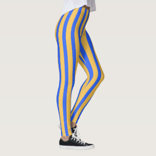 Bold Blue and Gold Vertical Stripes Pattern Leggings