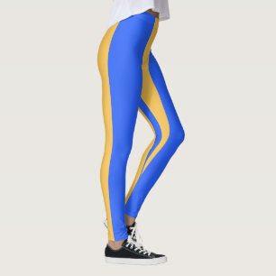 Bold Blue and Gold Wide Vertical Stripe Pattern Leggings