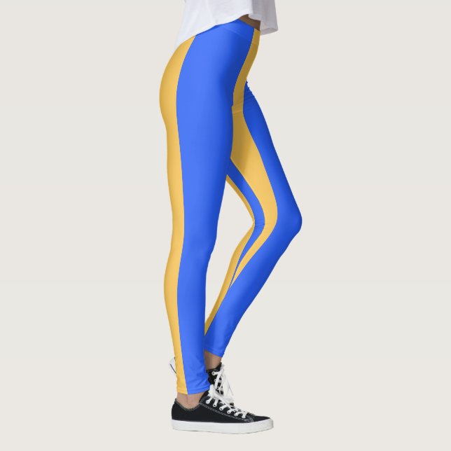 Bold Blue and Gold Wide Vertical Stripe Pattern  Leggings (Right)