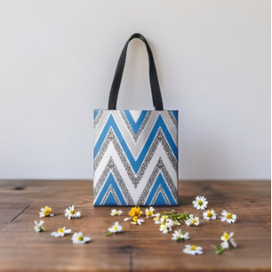 Bold Blue and Grey Chevron style Pattern Tote Bag