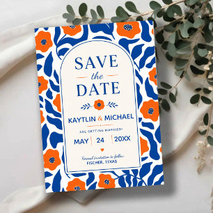 Bold Blue and Orange Floral Modern Botanical  Acrylic Invitations