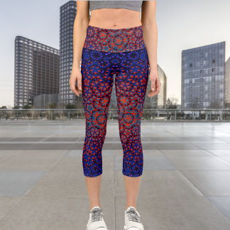 Bold Blue And Red Pattern High Waisted Capris