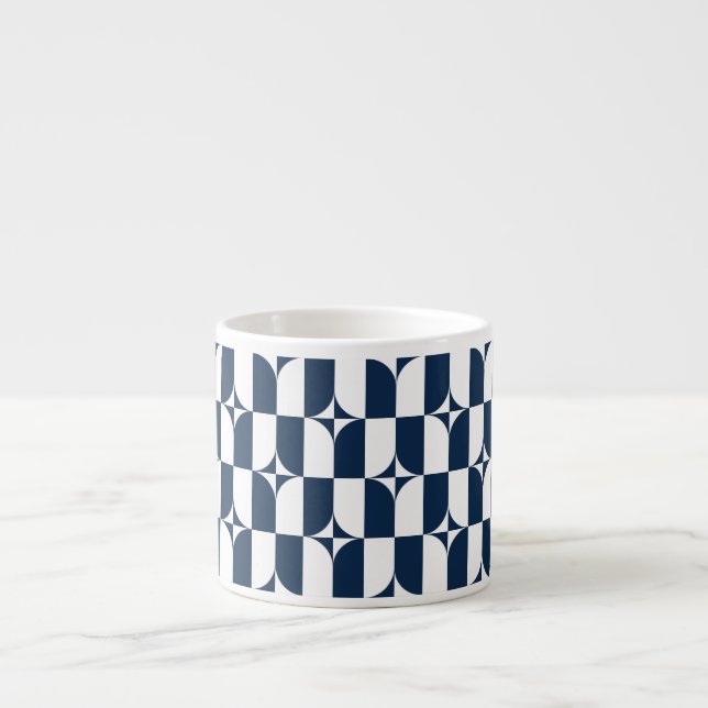 Bold Blue and White Mid-Century Modern Geometric Espresso Cup (Front)
