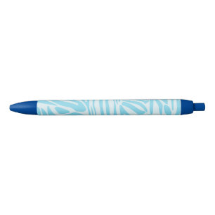 Bold Blue and White Zebra Print Black Ink Pen