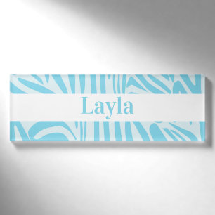 Bold Blue and White Zebra Print Name Tag