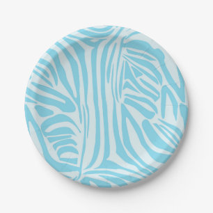 Bold Blue and White Zebra Print Paper Plate