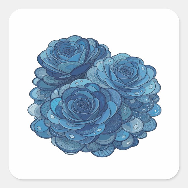 Bold Blue BLUE ROSES Sticker Print (Front)