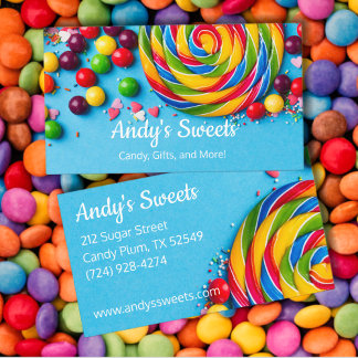 Bold Blue Colourful Sweets Candy Business Card