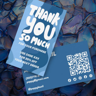 Bold Blue Curves Order Thank You Social QR Code  Business Card