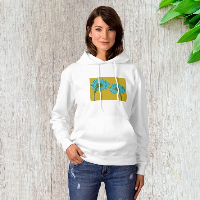 Bold Blue Daisy Art on Mustard Yellow Background  Hoodie (Creator Uploaded)
