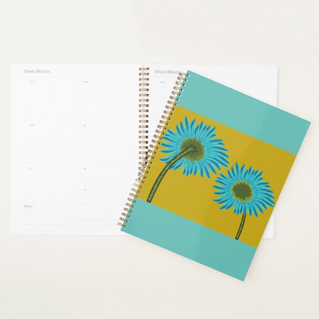 Bold Blue Daisy Art on Mustard Yellow Background  Planner (Creator Uploaded)