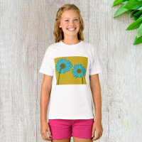 Bold Blue Daisy Art on Mustard Yellow Background 