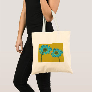 Bold Blue Daisy Art on Mustard Yellow Background Tote Bag